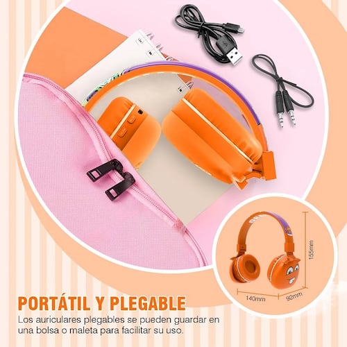 Audífonos De Diadema Bluetooth Infantil Naranja