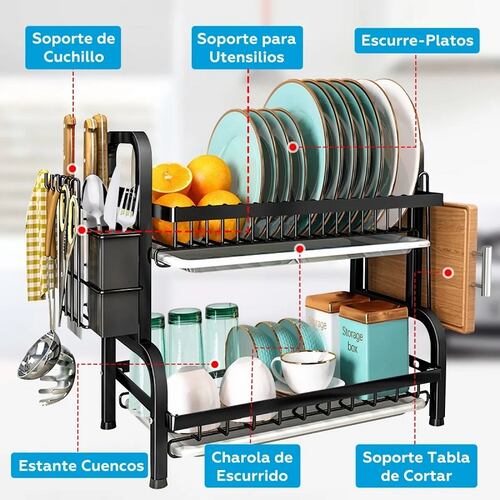 Escurridor Trastes Grande Acero-carbono Organizador Cocina