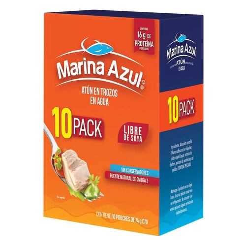10 Pack Atún Lomo Marina Azul 740g Aleta Amarilla En Agua