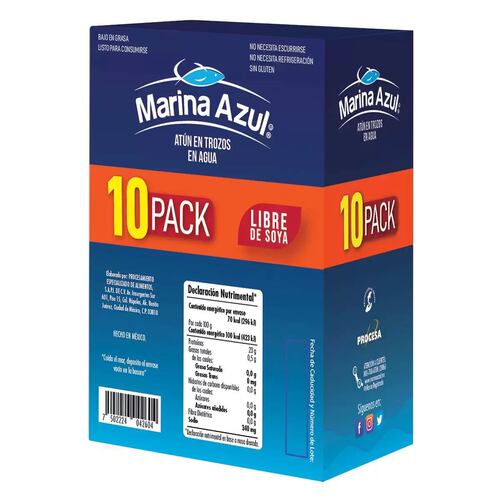 10 Pack Atún Lomo Marina Azul 740g Aleta Amarilla En Agua