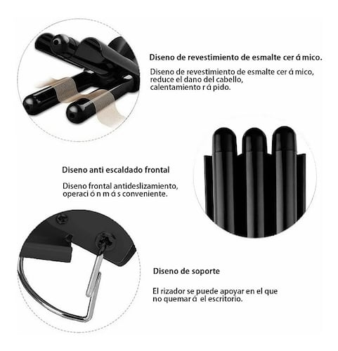 Rizadora De Cabello,varita De Rizador De 3 Barriles Negro 