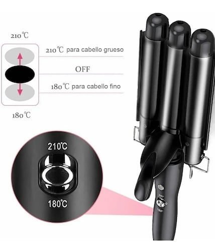 Rizadora De Cabello,varita De Rizador De 3 Barriles Negro 