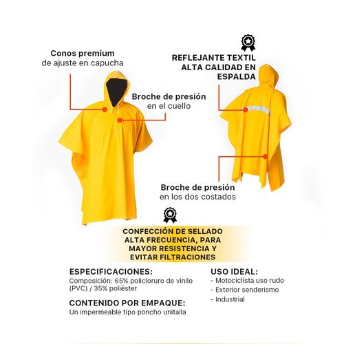 Impermeable Poncho Lluvias capamanga con reflejante Uso rudo Unitalla Unisex.