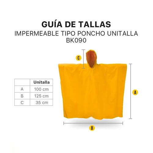 Impermeable Poncho Lluvias capamanga con reflejante Uso rudo Unitalla Unisex.