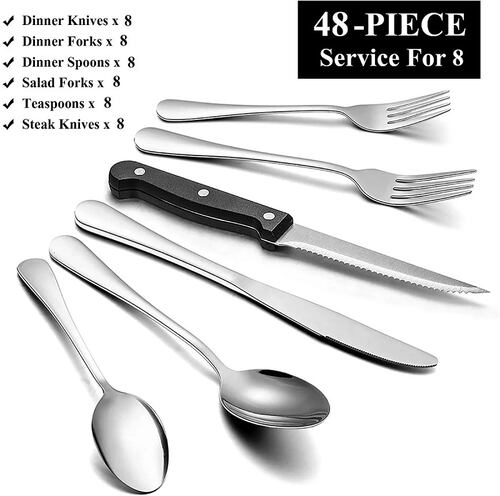Set 48 Cubiertos Vajilla Cuchillo Cuchara Tenedor Color Plata