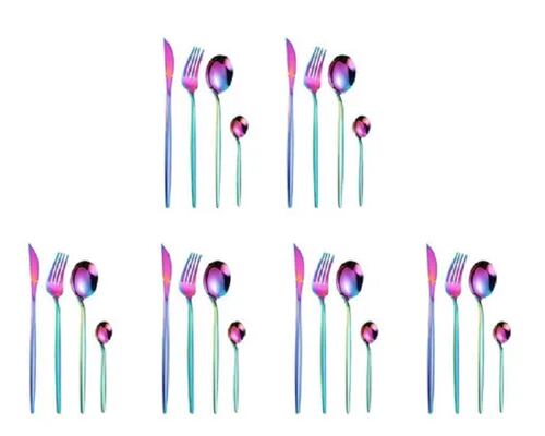 Set 24 Piezas Cubiertos Cuchillo Cuchara Tenedor Acero Inoxidable Color Violeta