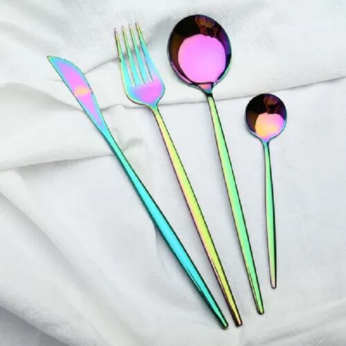 Set 24 Piezas Cubiertos Cuchillo Cuchara Tenedor Acero Inoxidable Color Violeta