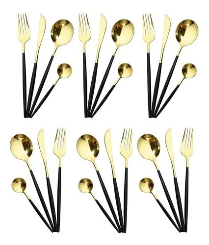 Set 24 Piezas Cubiertos Cuchillo Cuchara Tenedor Acero Inoxidable Color Negro