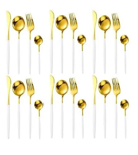 Set 24 Piezas Cubiertos Cuchillo Cuchara Tenedor Acero Inoxidable Color Blanco