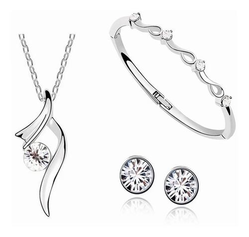 Conjunto De Joyas Para Mujer Collar, Aretes, Pulsera Color Blanco