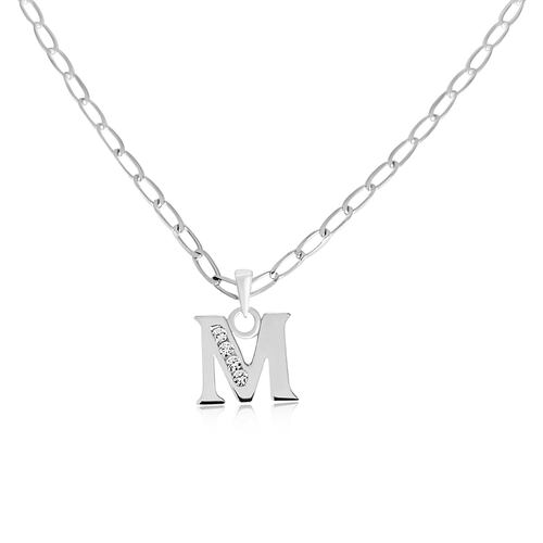 Collar de Inicial Authshine de Plata Ley 925 con Circonia Letra M para Mujer