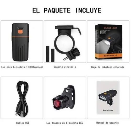 Lámpara Led T6 Recargable 1000 Lm Impermeable Para Bicicleta