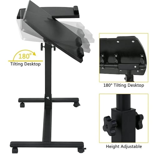 Mesa Para Laptop Plegable Con Llantas Y Altura Ajustable