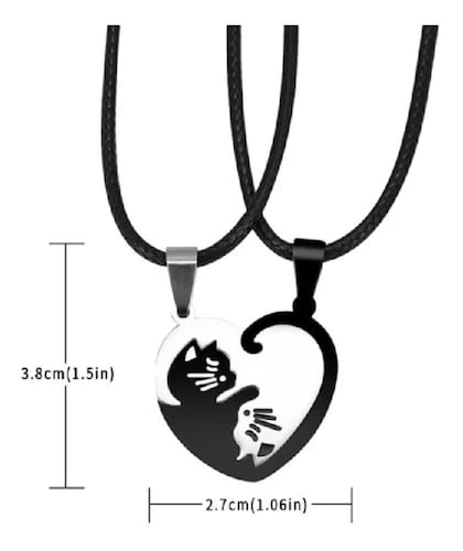 Collares De Pareja Yin Yang Gatos Acero Inoxidable Negro