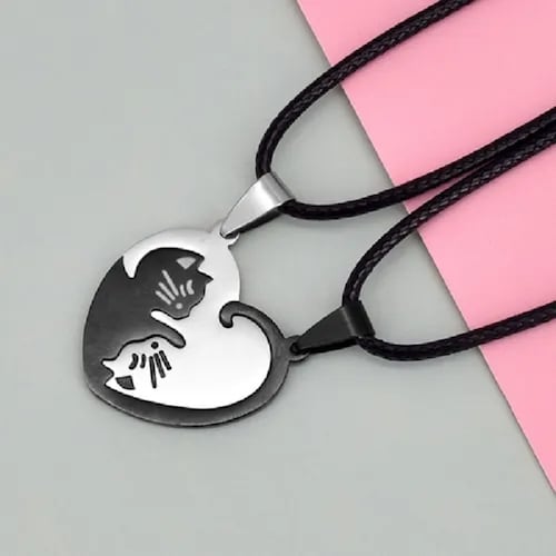 Collares De Pareja Yin Yang Gatos Acero Inoxidable Negro