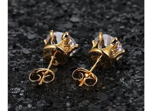 Aretes Zirconia Acero Inoxidable Hipoalergénico 6 Pares Dorado