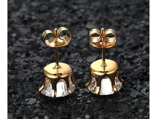Aretes Zirconia Acero Inoxidable Hipoalergénico 6 Pares Dorado