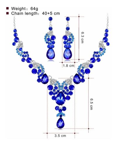 Conjunto De Joyas Glamuroso Collar Y Pendientes Azul