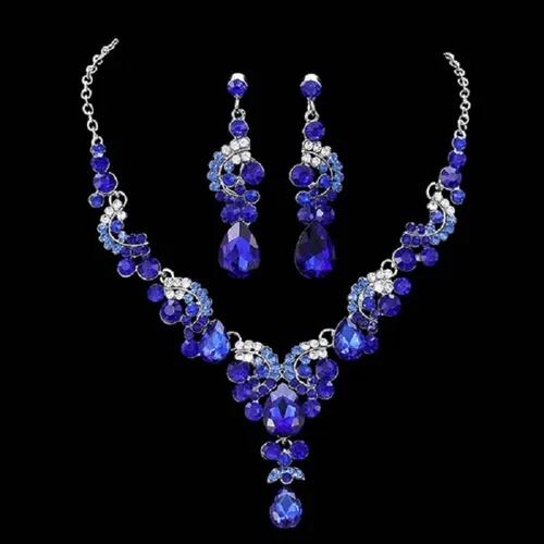 Conjunto De Joyas Glamuroso Collar Y Pendientes Azul