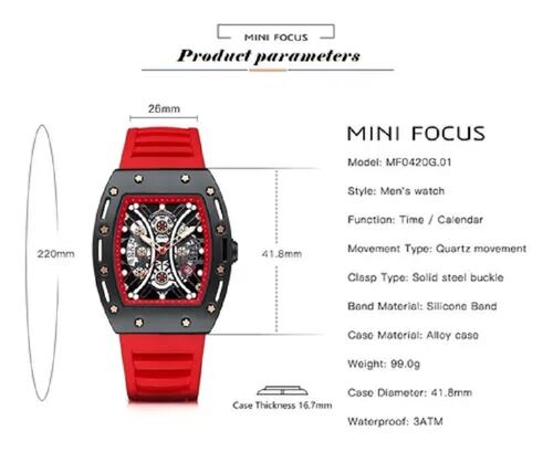 Reloj De Cuarzo De Silicona Impermeable A La Moda P/hombre Rojo