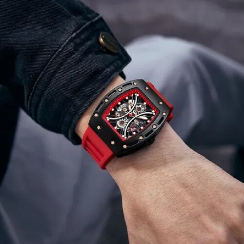 Reloj De Cuarzo De Silicona Impermeable A La Moda P/hombre Rojo