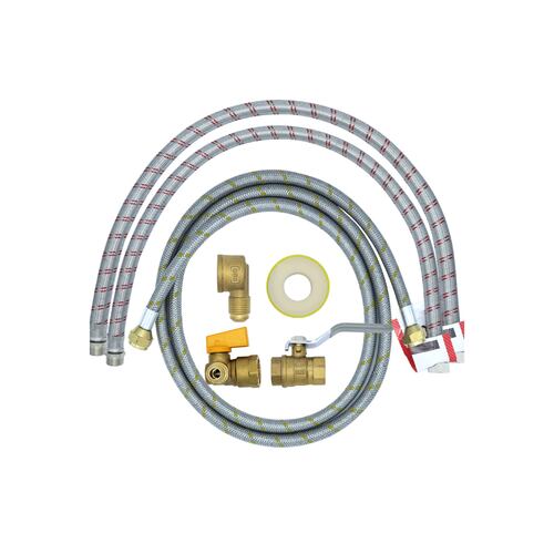 Kit de Instalación para Boiler de paso, Todo lo necesario para instalar un bolier de paso 5/16". Incluye 2x Mangueras para Boiler, 1x Manguera para uso general, 2x Válvulas, 1x Adaptador, 1x Cinta.