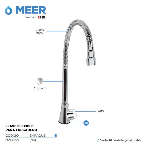 Llave para Fregadero de Cocina con Cuello Flexible de Acero Inoxidable.