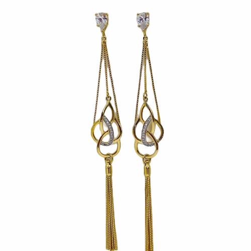Aretes Largos Fiesta- Baño de Oro 18K- Dorado