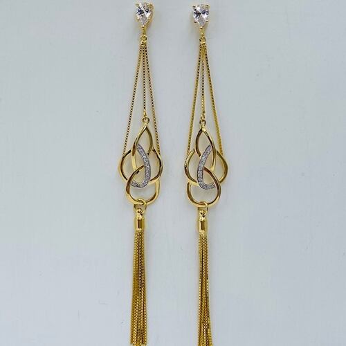 Aretes Largos Fiesta- Baño de Oro 18K- Dorado