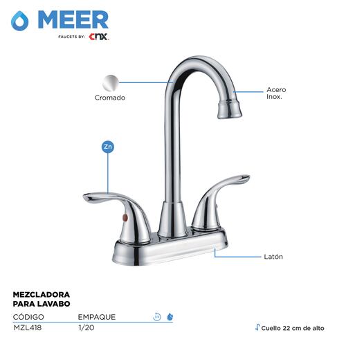 Mezcladora Cromada Para Lavabo Ahorradora de Agua, Fabricada en Acero Inoxidable, Zinc y Latón
