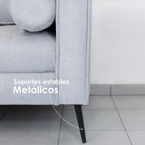 Sofá Berlín 2 Plazas Sillón Tela De Lino Moderno Minimalista (Gris claro)