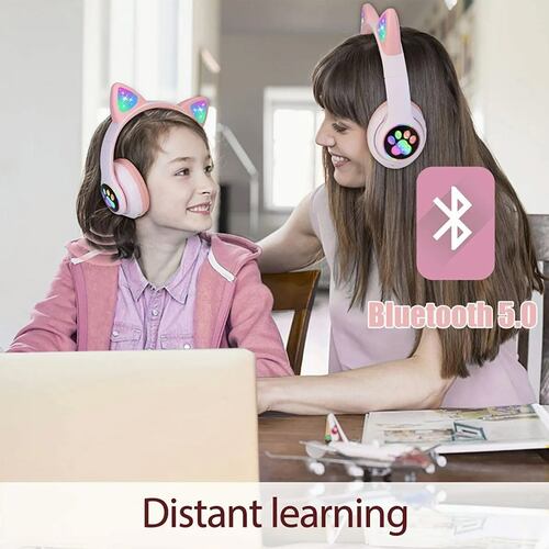 Audífonos Bluetooth De Orejas De Gato Para Niños.