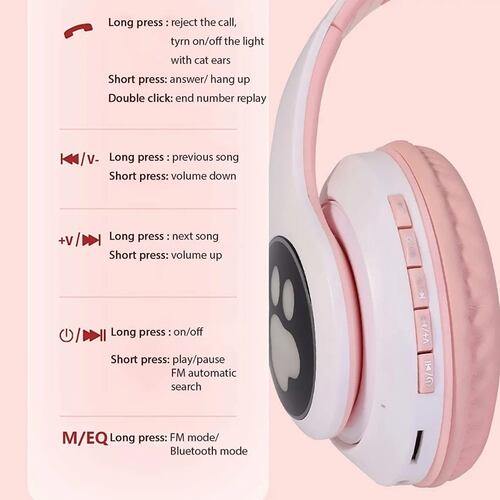 Audífonos Bluetooth De Orejas De Gato Para Niños.