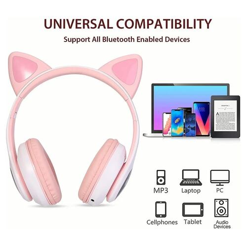 Audífonos Bluetooth De Orejas De Gato Para Niños.