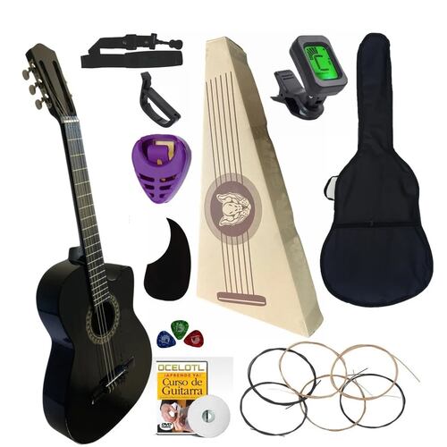 Kit Guitarra Acústica Curva Negra Paquete Vital De Accesorios .