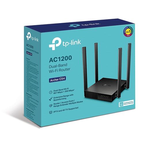 Router Wi-Fi TP-Link Archer C50, AC1200, de doble banda, Multimodo, Negro.