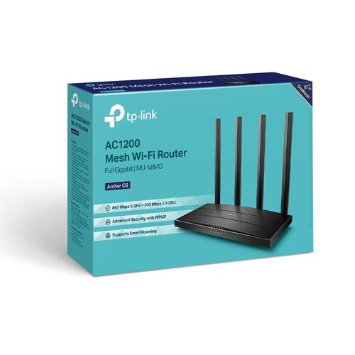 Router Wi-Fi TP-Link Archer C6, AC1200, de doble banda, MU-MIMO, Gigabit, Negro.