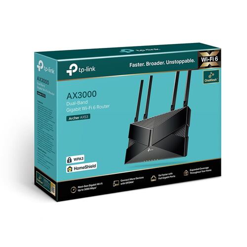 Router Wi-Fi 6 TP-Link Archer AX53, AX3000, de doble banda, Gigabit, Negro.