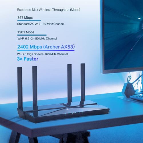 Router Wi-Fi 6 TP-Link Archer AX53, AX3000, de doble banda, Gigabit, Negro.