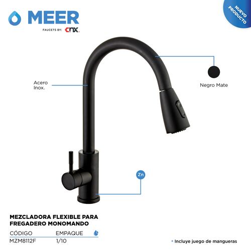 CNX Mezcadora Flexible Monomando para Fregadero Negro