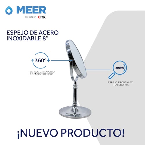 CNX Espejo de Acero Inoxidable 8 Pulgadas Con Base (ideal para maquillaje o aseo facial).