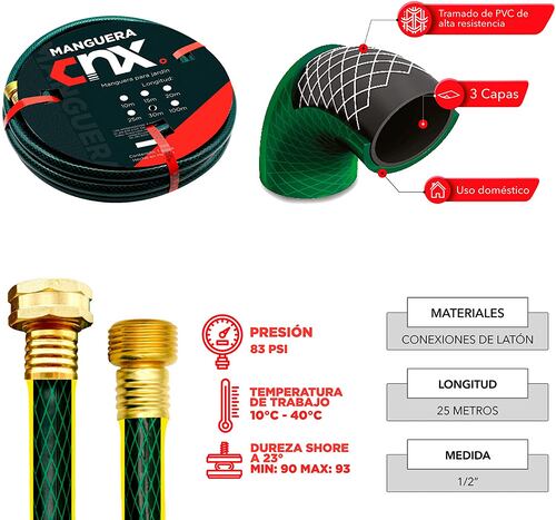 CNX Manguera De Jardín 20 Metros Con 2 Aspersores Giratorios.