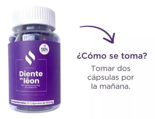  Diente De León 50 Cápsulas De 500mg Raíces Verdes Diurético