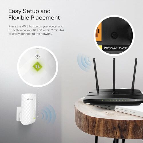 Repetidor Wi-Fi TP-Link RE200, Access Point, AC750, Doble Banda, Blanco.