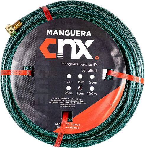 CNX Manguera De Jardín 30 Metros Con Aspersor Metálico Giratorio Con Pulsaciónes.