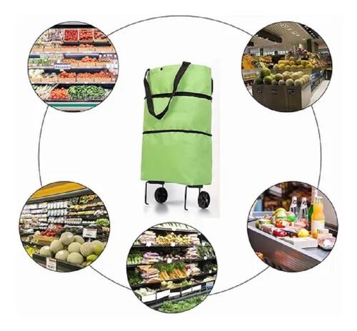 Bolso Con Ruedas Plegable Oxford Para Compras Carro Portatil Verde