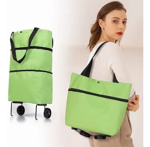 Bolso Con Ruedas Plegable Oxford Para Compras Carro Portatil Verde