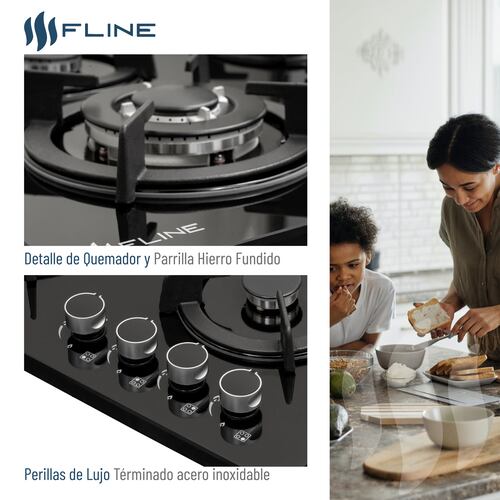 Parrilla de Gas Empotrable 4 Quemadores Vidrio templado | Oslo 4 | FLINE