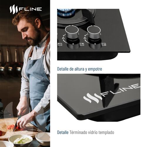 Parrilla de Gas Empotrable 4 Quemadores Vidrio templado | Oslo 4 | FLINE