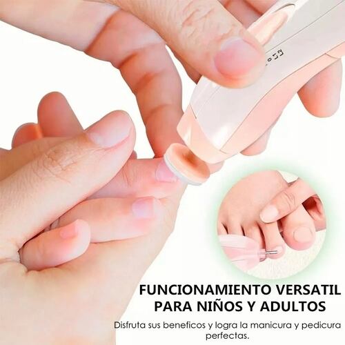 Lima De Uñas Eléctrica Para Bebés Portátil Luz Led Rosa